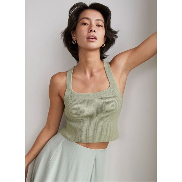 Aritzia Wilfred Cayenne Cropped Knit Halter Top Sage Green Size M - Picture 1 of 12